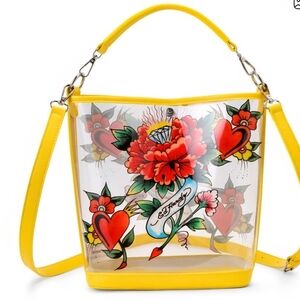 Ed Hardy Yellow Floral Heart Shoulder Bag
